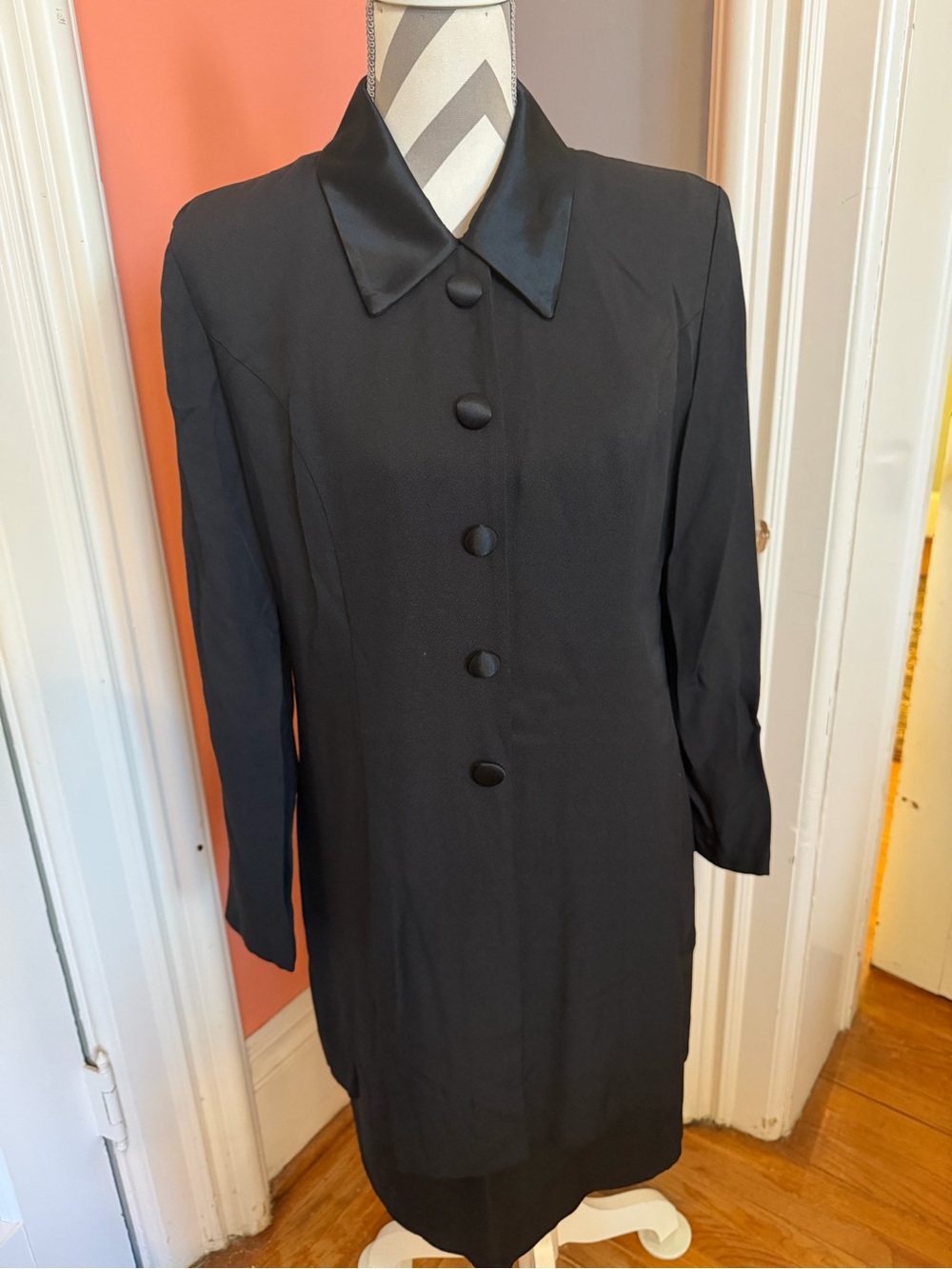 Classic Virgo II Black Women's Coat Dress with Satin Collar